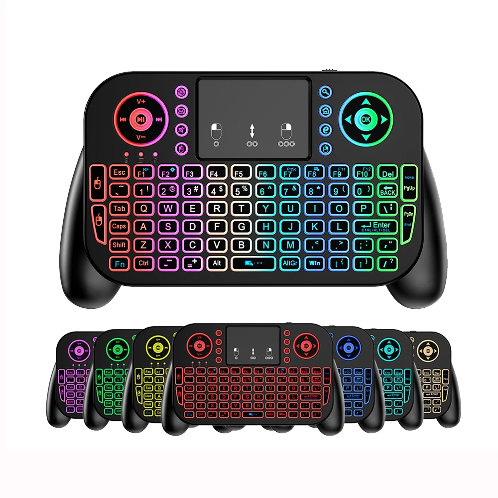 Factory V8 2.4G Mini Wireless Keyboard  7 Color Backlit Bluetooth  Air Mouse Remote Control Touchpad for Android TV  Box