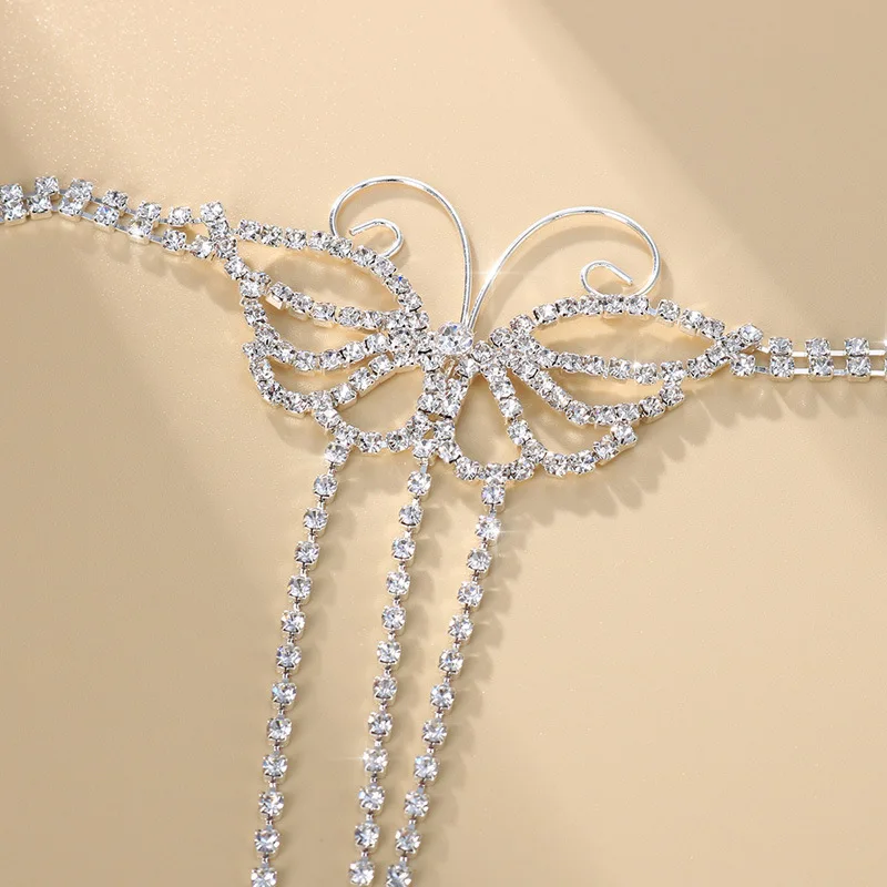 Boho Style Silver Plated Butterfly Rhinestone Anklet Women Beach Shiny Diamond Toe Rings Anklets Butterfly Foot Chain Jewelry