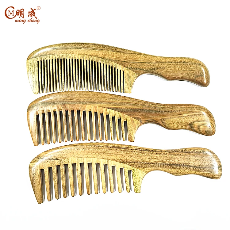 Green sandalwood wide tooth,median tooth,fine tooth hair trim comb for women thin thick hair