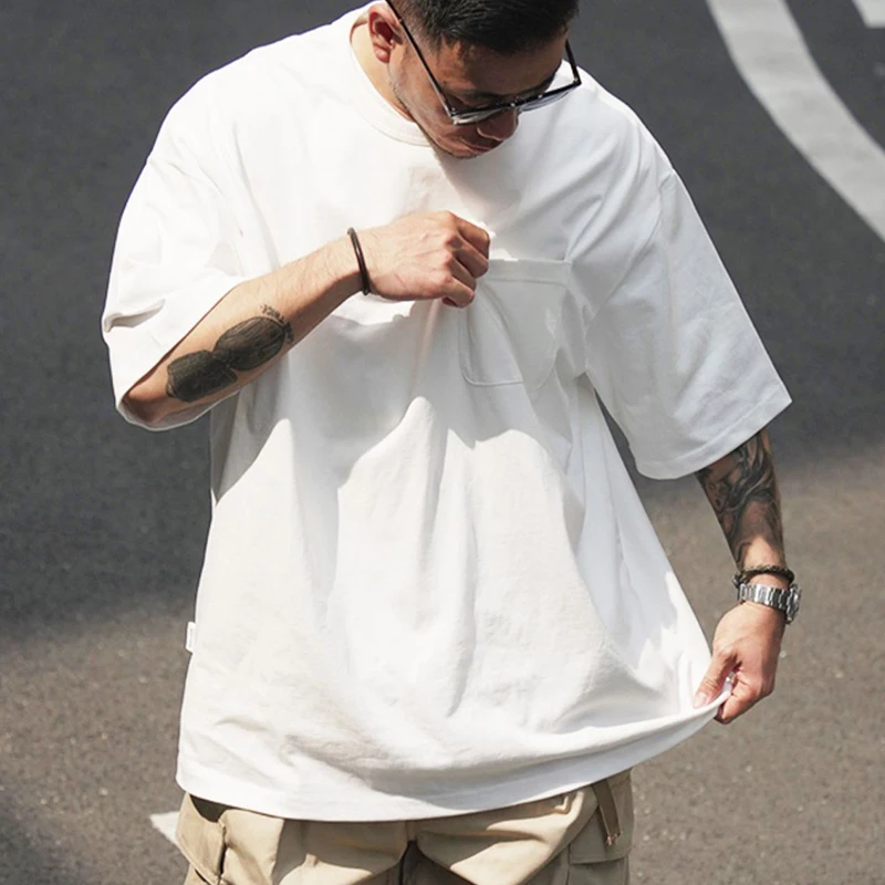 Men T-Shirts 3D Embossed Print Tees Short Sleeve Fashion Oversized T Shirt Clothes Casual Plain Print Pocket T Shirt