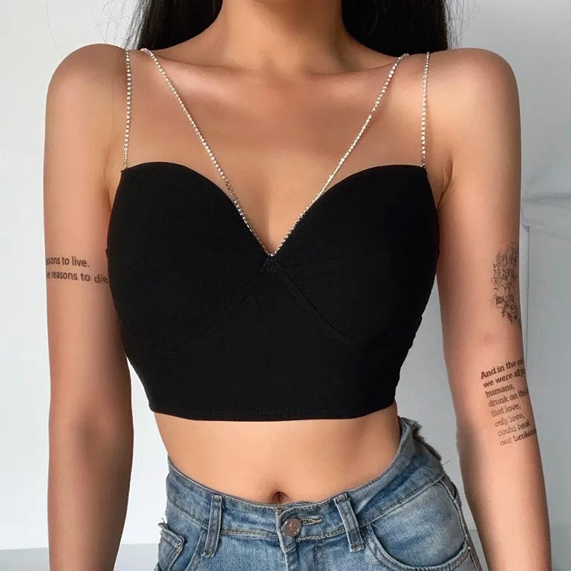 
Sexy Summer Tops For Women Flash Drill Diamond Chain Temperament Wrapped Chest Tube Top Suspenders Elegant Female 