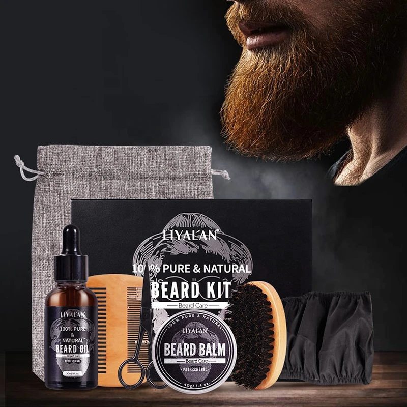 New Product Private Label 7pcs Hair Beard Care oil Grooming Balm Set Organic Beard Growth Kit For Men