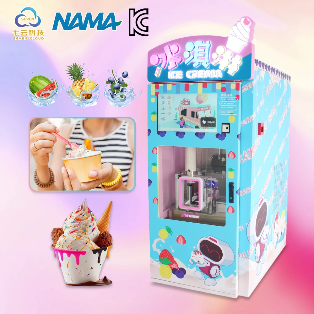 Commercial Grade Outdoor Soft Serve Cold Liquid Soft Icecream Roll Vending Ice Cream Machine