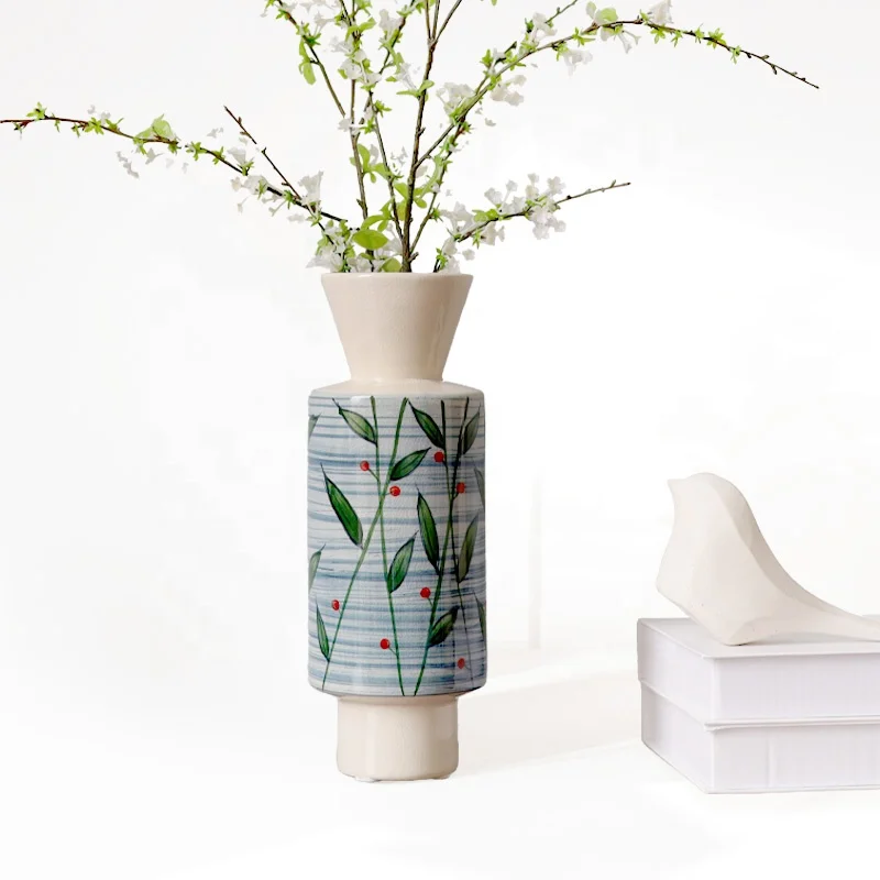 1 PC Accepted Retails Candy Shape Blue Vintage Floral Ceramic Flower Vases for Home Decoration