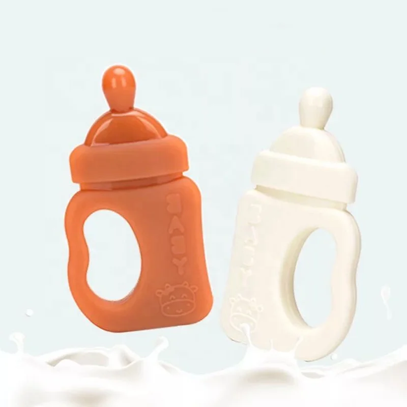 100% bpa free super soft baby bottle style food grade silicone baby teethers toys