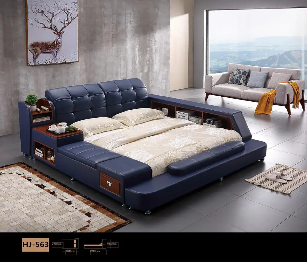 Multifunctional bedroom furniture set modern half leather electric massage bed