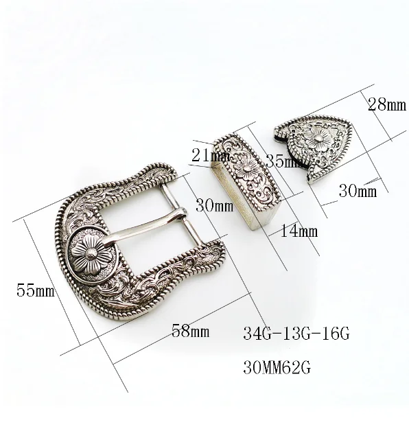 factory price belt buckles wholesale 3 pieces belt buckles in stock concho belt with hat Flower carving