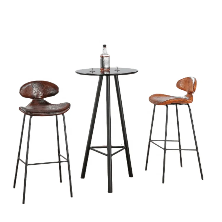 Wholesale Modern High Club Furniture Designer Bar Stool Vintage Steel Frame Chair  Leather Commercial Bar Stool JDC-1079
