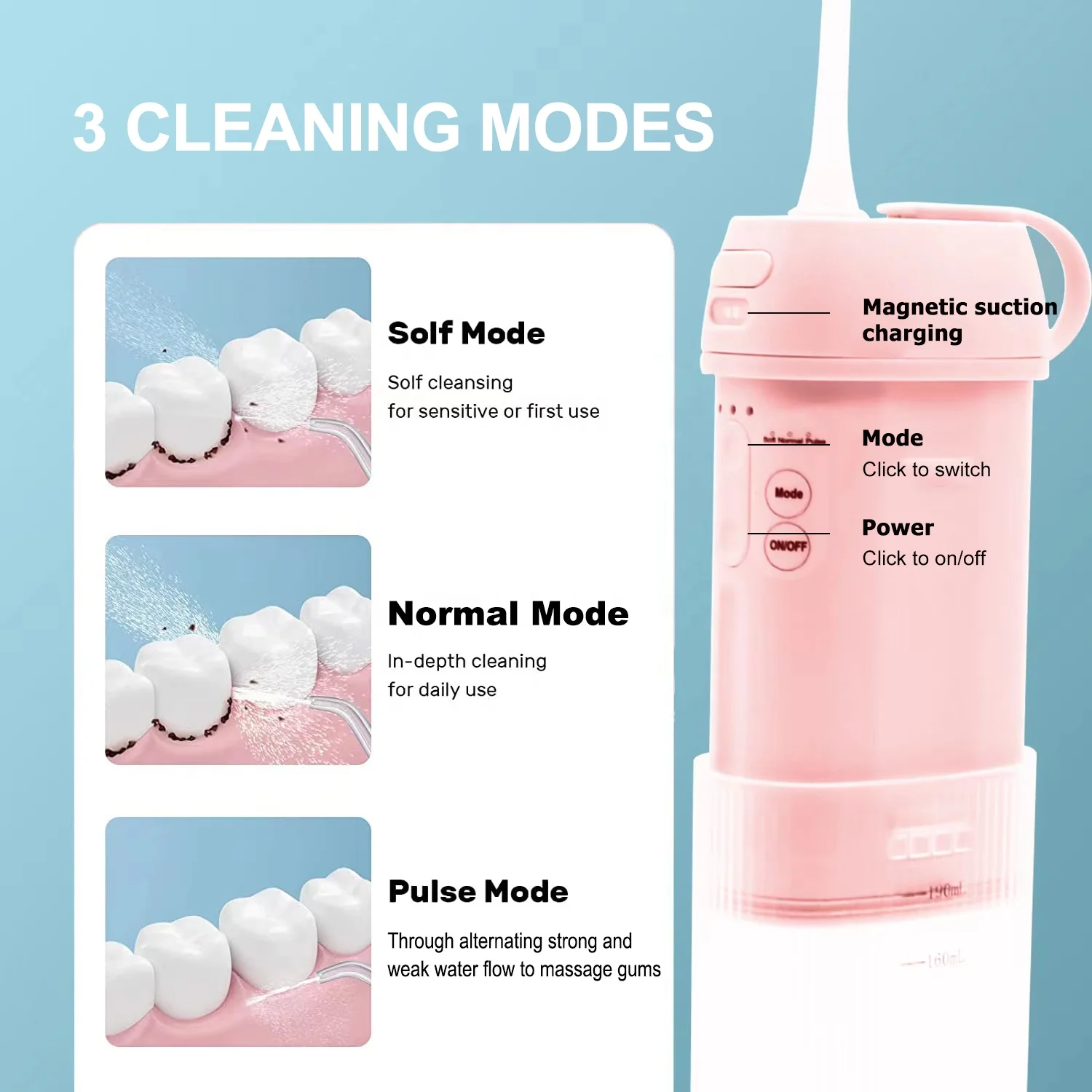 OEM/ODM New Portable Water Flosser Cordless Dental Teeth Oral Irrigator 200ML IPX7 Water Pick