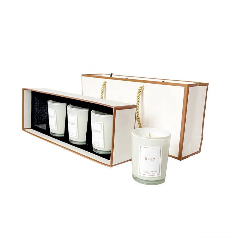 Custom Gift Set Luxury Private Label Mini Scented Candles Lavender Eucalyptus Rose Soy Wax Candle Packaging Box Bags With Logo