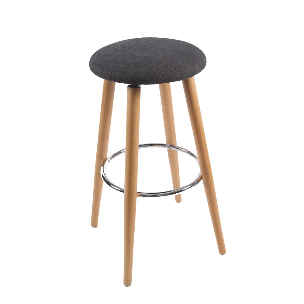 (NAOR) Kitchen Breakfast Round Wood with Linen Fabric Seat Bar stool