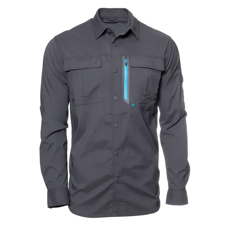 Long Sleeve Old School Button Fishing Shirts Breathable Refreshing Quick-drying Anti-UV Fishing Button Shirts