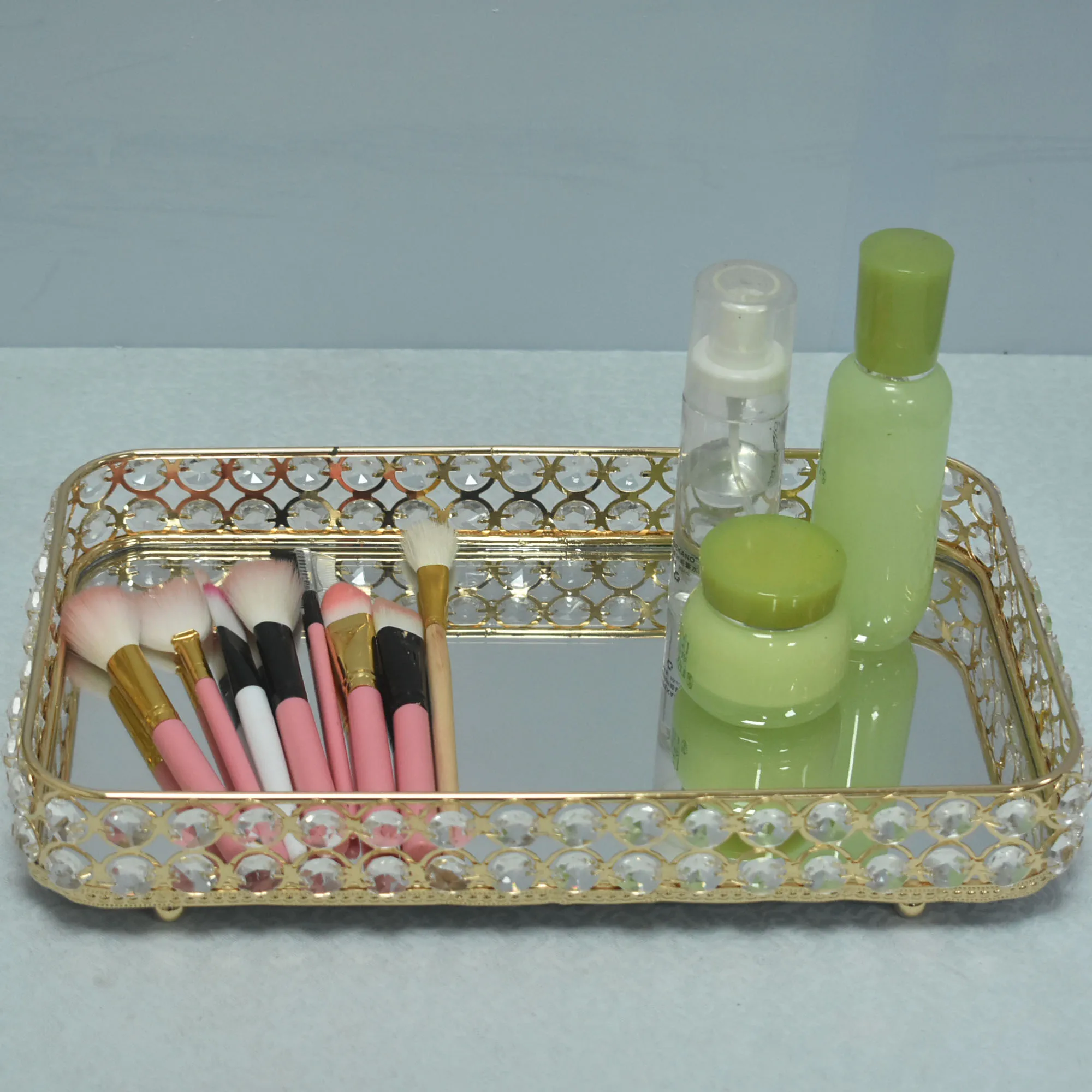 Nordic light luxury cosmetics Beauty Decoration Storage Tray Rectangular two-layer crystal glass tray