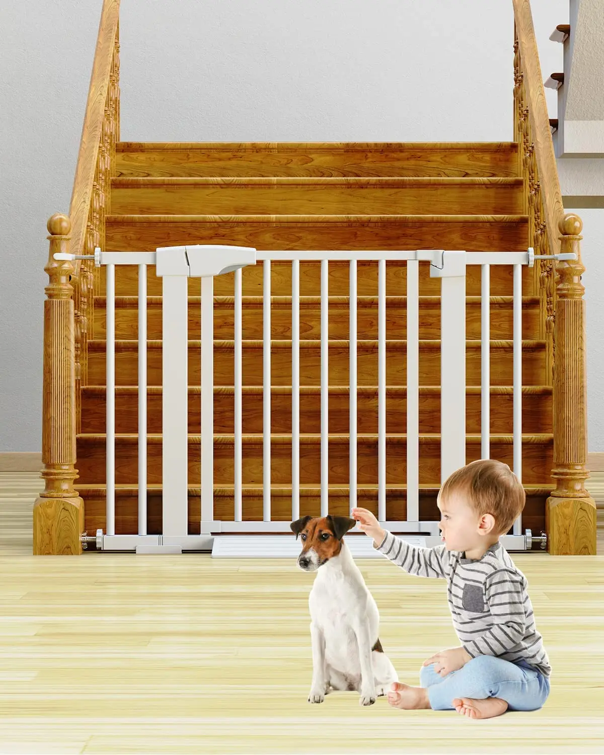 26-43 Auto Close Baby/Dog Gate for Stairs, Threshold-Free Design Easy Swing Doorway Baby Pet Gate, with Extra-Wide Walk Door