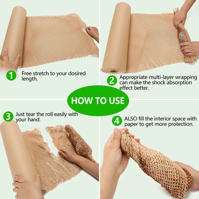 Recyclable Craft Paper Manufacturing Kraft Paper Biodegradable Protective Honeycomb Wrapping Paper