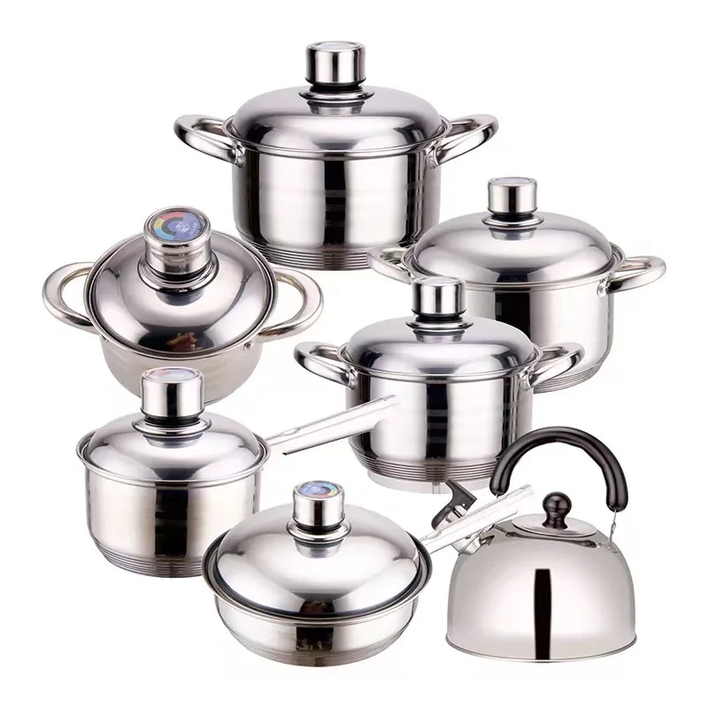 13 Pieces Set High Quality Stainless Steel Pot Set Soup Pot Frying Pan Kettle