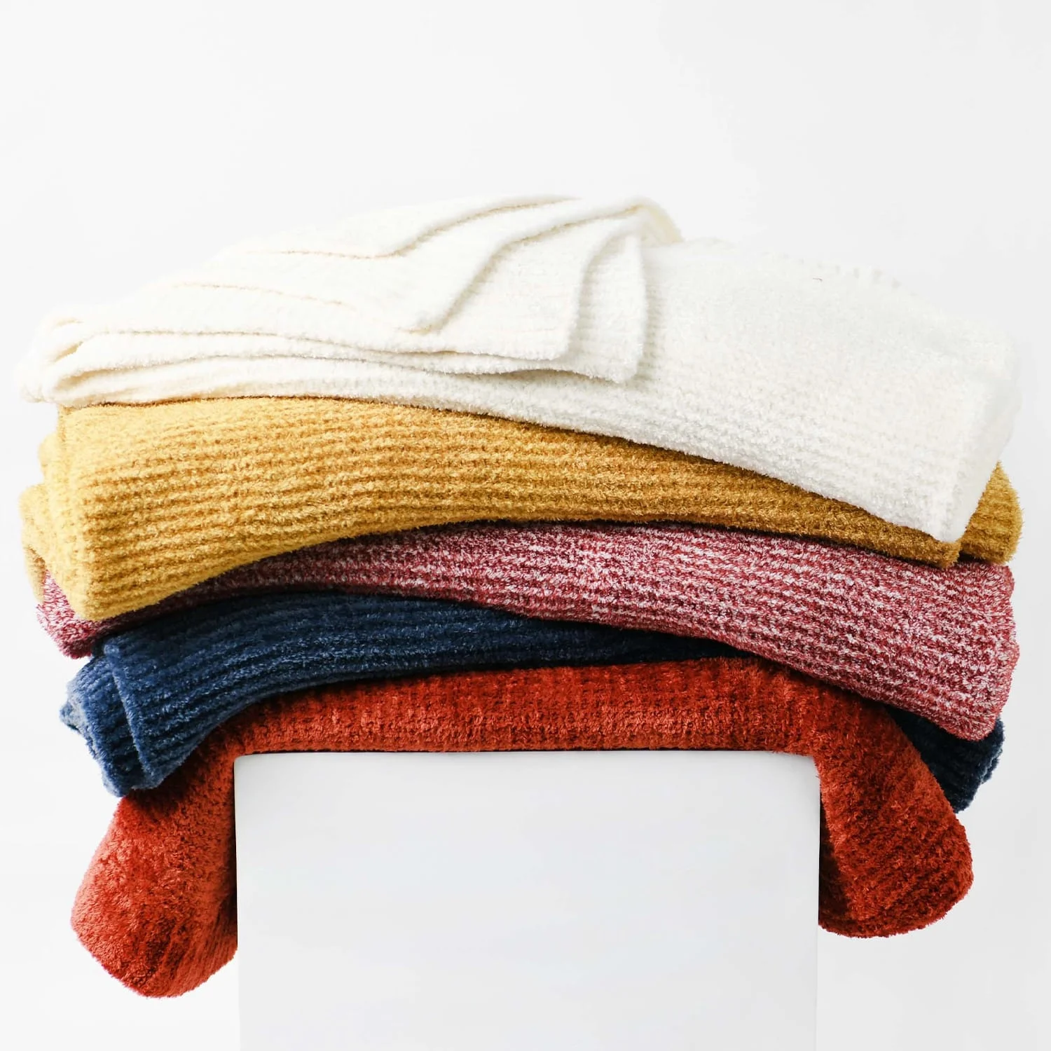 China custom logo rug blanket sofa cover weighted soft warm winter breathable knit chenille striped lined textured mustard throw