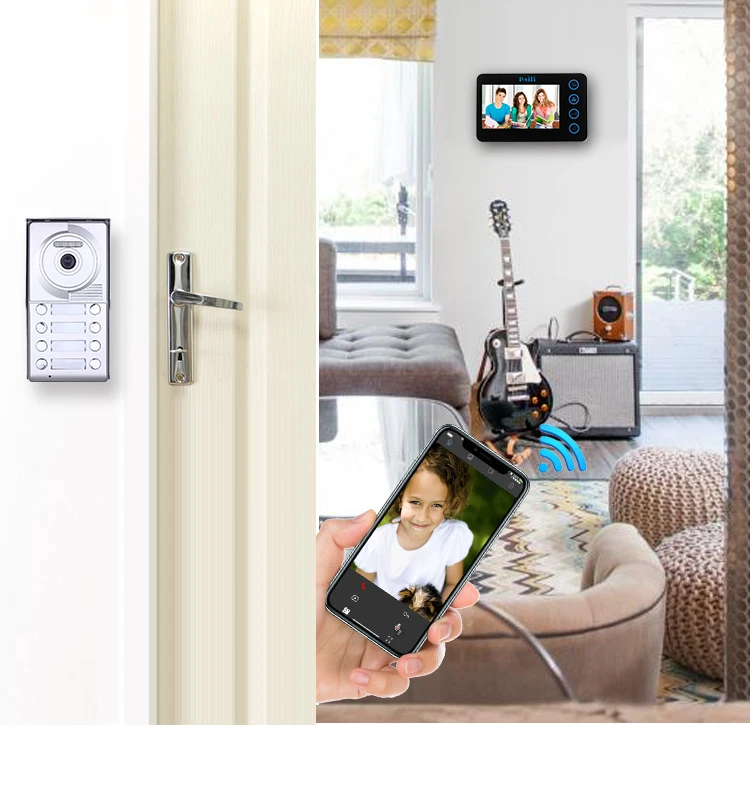 Door Access Control 7'Inch 2 Wired Video Door Phone System Visual Video Intercom Doorbell Camera Kit Support Unlock