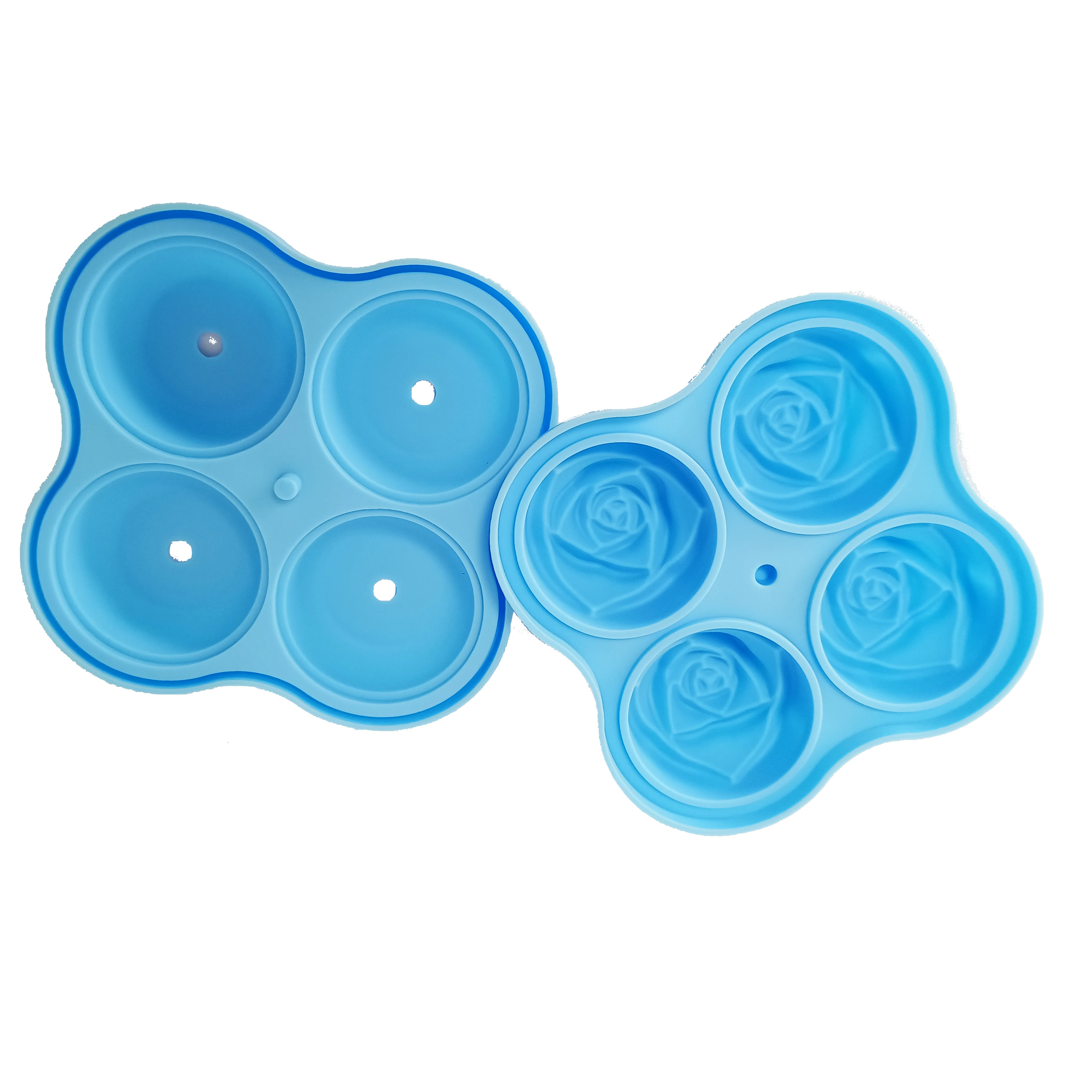 Easy Release 4 Cavity Whiskey Silicone Rose Ice Ball Maker Mold 2.5 inch Large Rose Ice Cube Trays