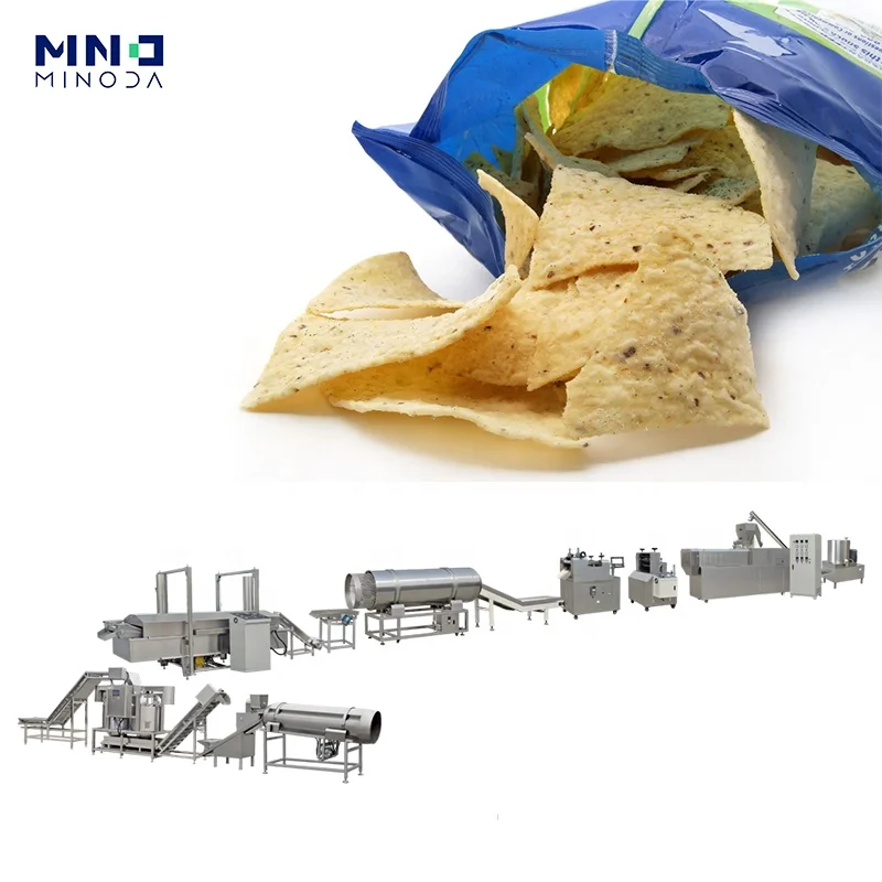 MINODA Custom Double Screw Extruder Snack Food Machine Cone Fried Corn Bugles Chips Production Line