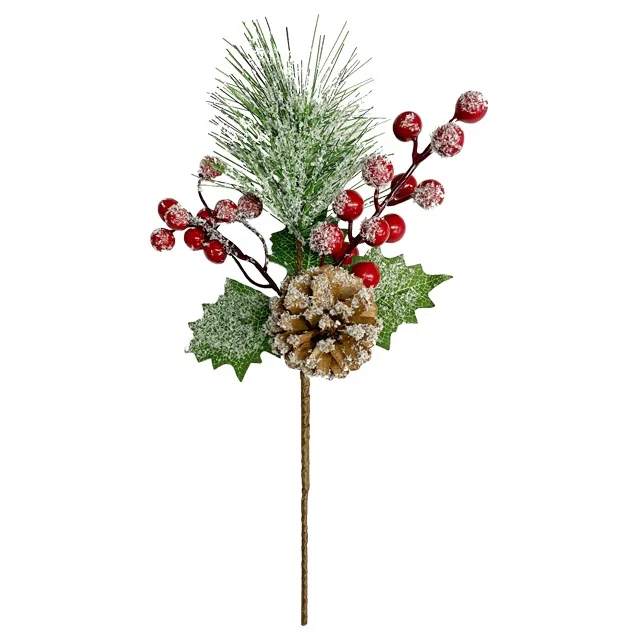 Artificial Red Berry and Pine Cone Christmas Picks with Holly  Branches for Holiday Decorations Christmas spray snow branches
