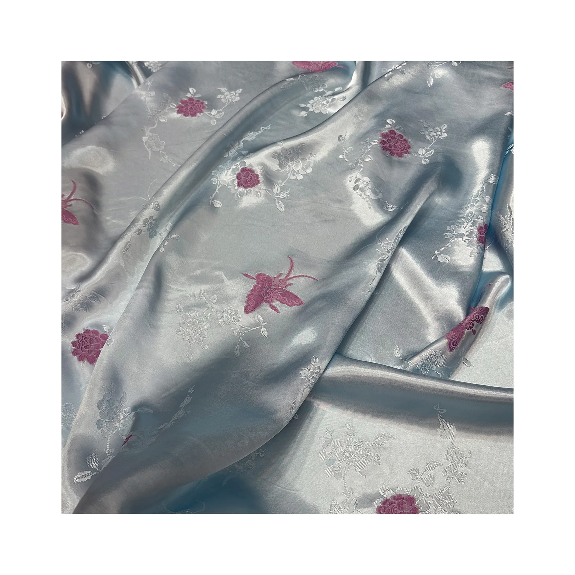 Fancy satin imitation silk fabric digital printed bamboo plum100% polyester jacquard satin fabric for dress