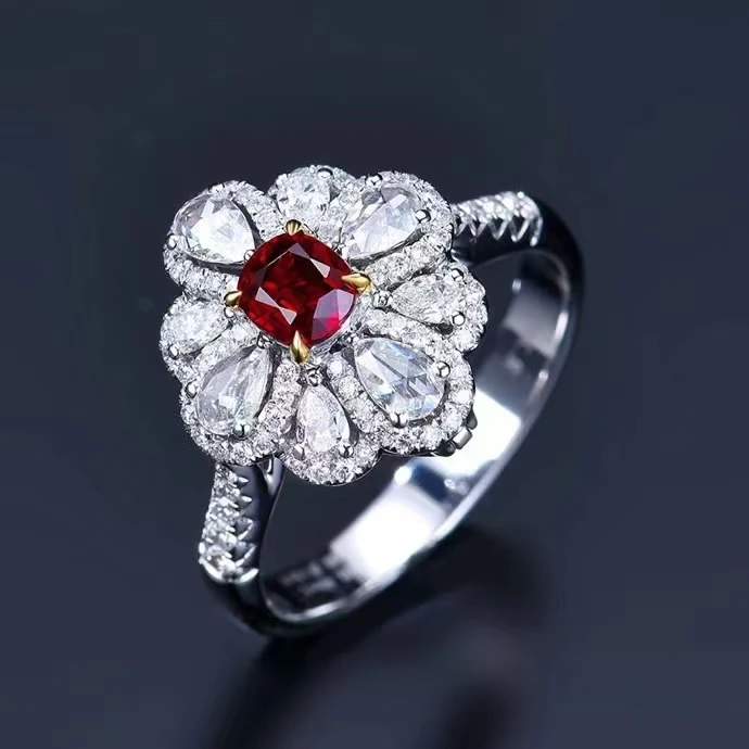 MEDBOO Fine Jewelry Custom Solid 18k White Gold 0.48 Carats Jewellery Natural Myanmar Gemstone Unheated Ruby Ring/Pendant