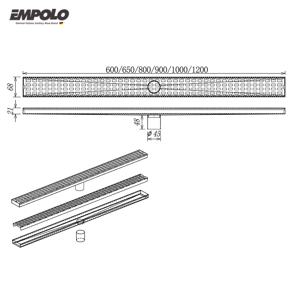 Factory Direct Bathroom Stainless Steel Floor Drain Trap Concrete Linear Drainer
