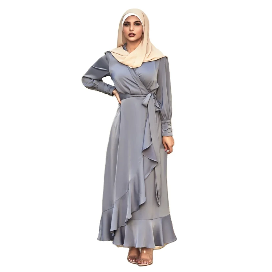 wholesale  turkish evening satin middle east dubai maxi arabic clothes women islamic long modest dress