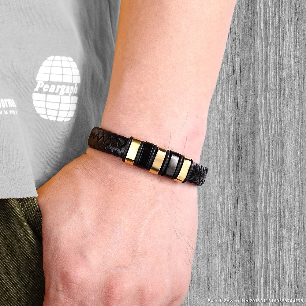 Personalized Genuine Leather Bracelet Stainless Steel Magnetic Clasp Leather Bracelet With Custom Logo Wholesale