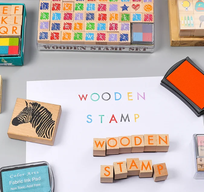 Children DIY stamp  toy  26 letters  Craft Ink Pad wood Stamps Printing package set  for Kids Scrapbooking