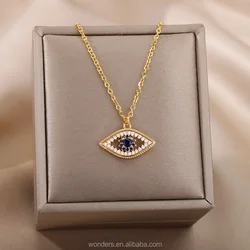 Dainty Women Evil Eye Couple CZ Crystal Necklace Adjustable Link Chain Low MOQ Factory Price Jewelry