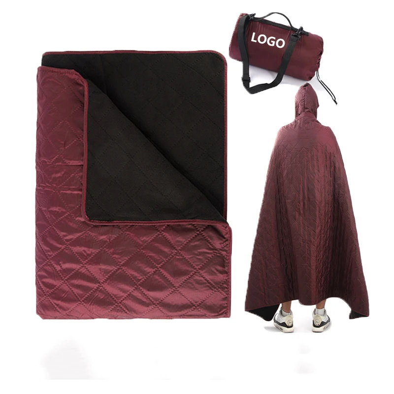 Wholesale Super Soft Weightlight Portable Outdoor Camping Waterproof Polar Fleece Polyester Puffy Down Blankets With Cap
