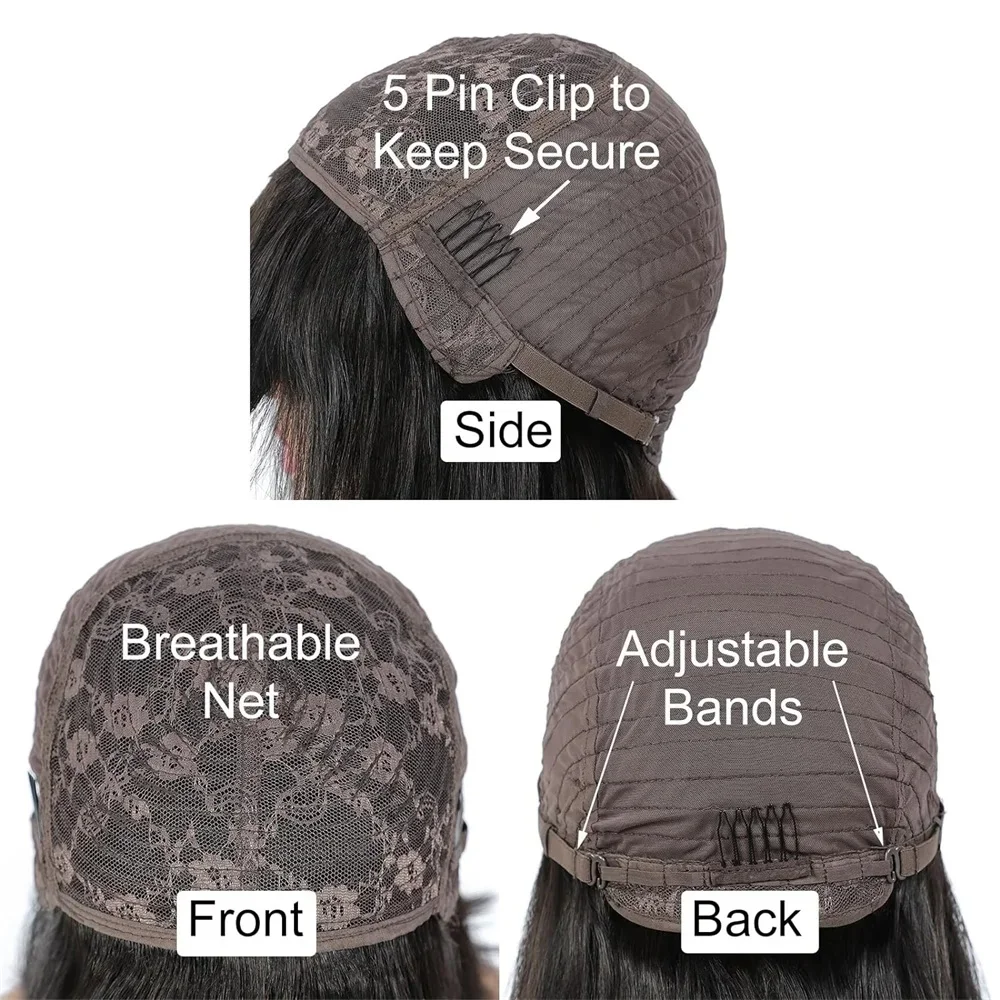 Brazilian Remy Human Hair Bob Wigs for Women Short Straight Full Machine Made Wig with Bangs Non-Lace Glueless Design