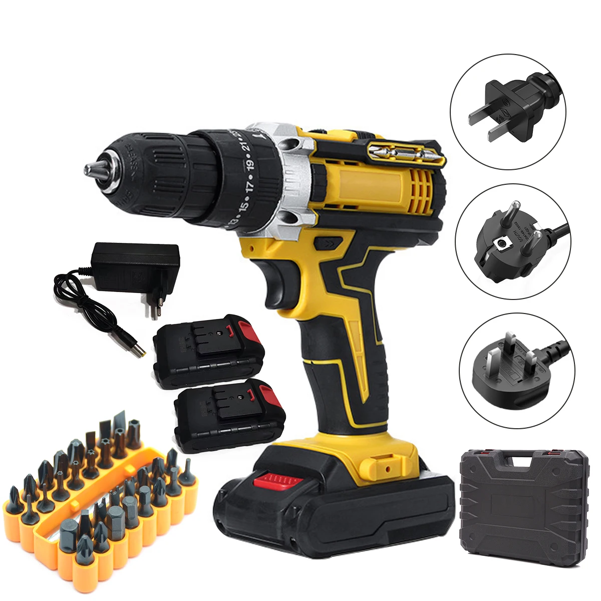 Portable 20V Wireless Electric Power Drill Combo Hand Gun with Rechargeable Battery for Wood Drilling and Screw Driving