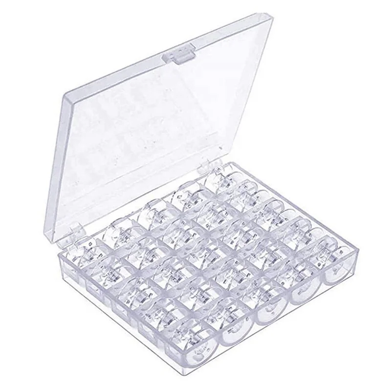 25pcs/box Transparent Bobbin Case with Plastic Bobbins High Quality Household Sewing Machine Accessories Storage Set
