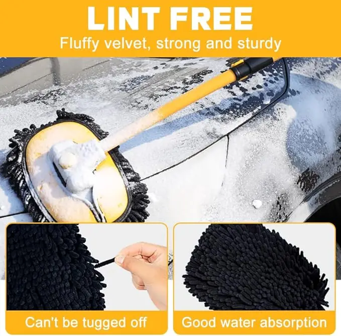 Long-Handle Telescopic Microfiber Car Wash Mop Kit Multifunction Chenille Cleaning Brush for Car Care Rotating Adjustable