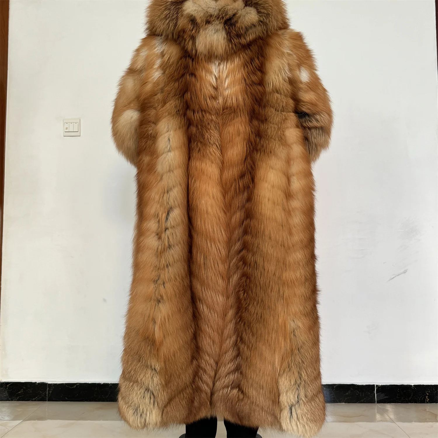 Full length fur coat Winter warm high quality real red fox fur coat with detachable sleeves for girls fur coat