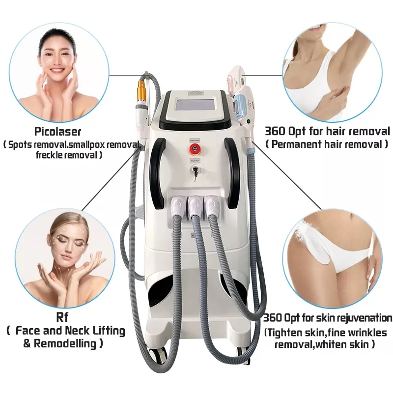 4 в 1 OPT + IPL Rf Nd YAG Перманентный лазер для удаления татуировок омоложение кожи электролизная эпиляция