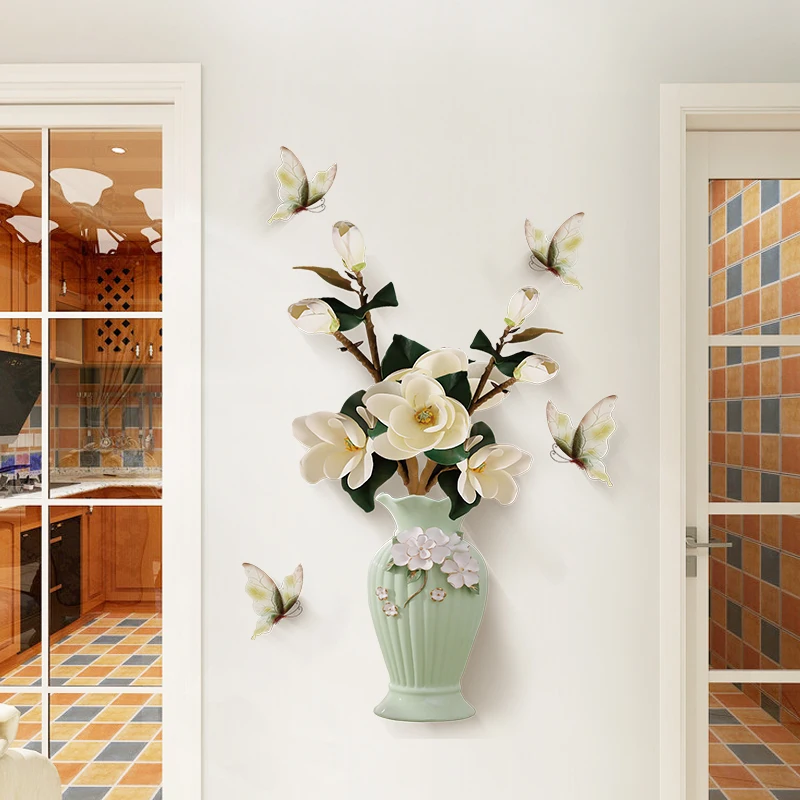 YIYAO Nordic vase three-dimensional simulation office bedside table TV background removable Self-adhesive wall stickers