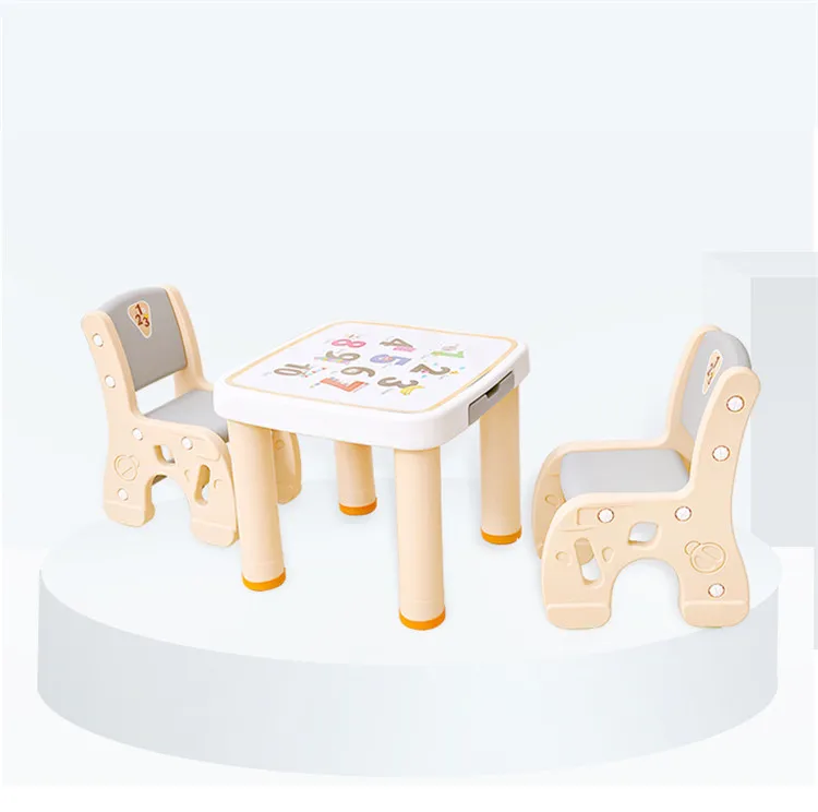 
Updated cartoon design kindergarten kid study party plastic chairs and tables set for children 