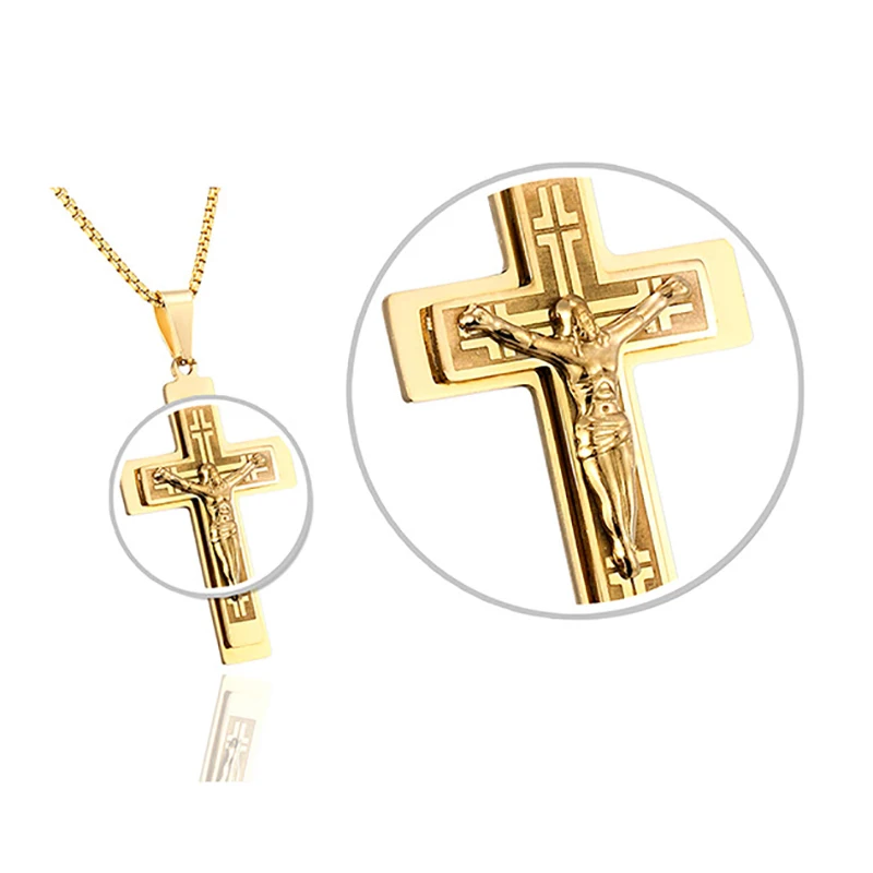 Delicate Stainless Steel Jesus Catholic Cross Pendants Necklace