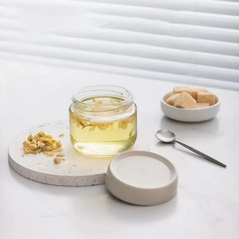 empty 450ml Round transparent wide mouth glass jar cookie candy storage glass honey sealed jar with metal id