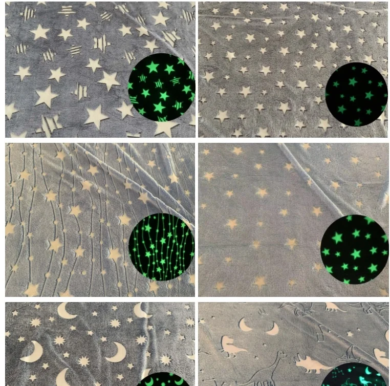 Glow in The Dark Blanket Grey Flannel Star Throw Blanket For Sofa