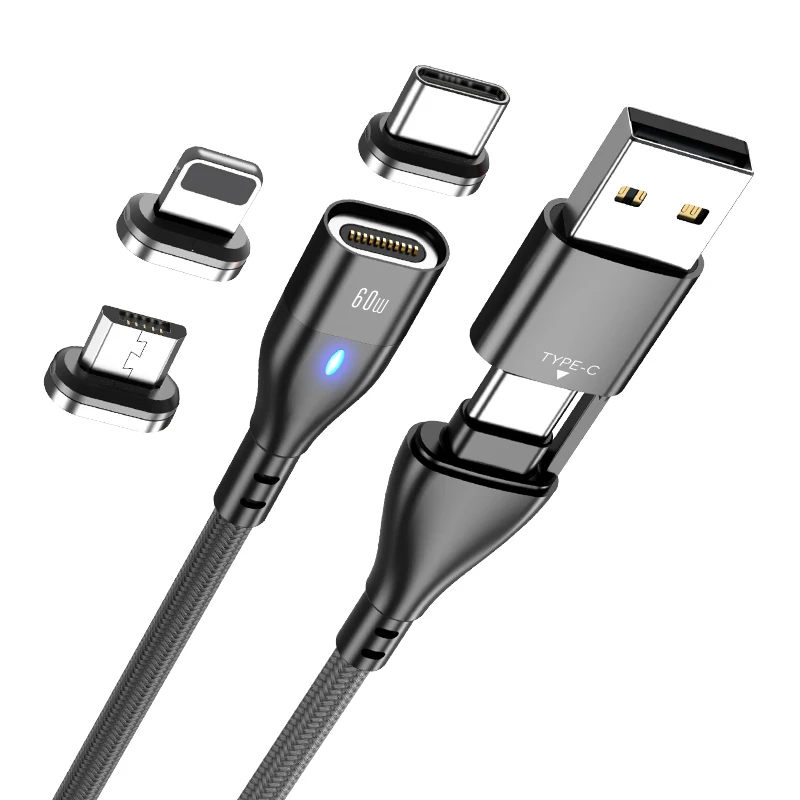Высококлассный поставщик, Магнитный зарядный usb-кабель для телефона 6 в 1 PD 60 Вт, USB/Type C к micro/type-c, магнитный USB-кабель для передачи данных