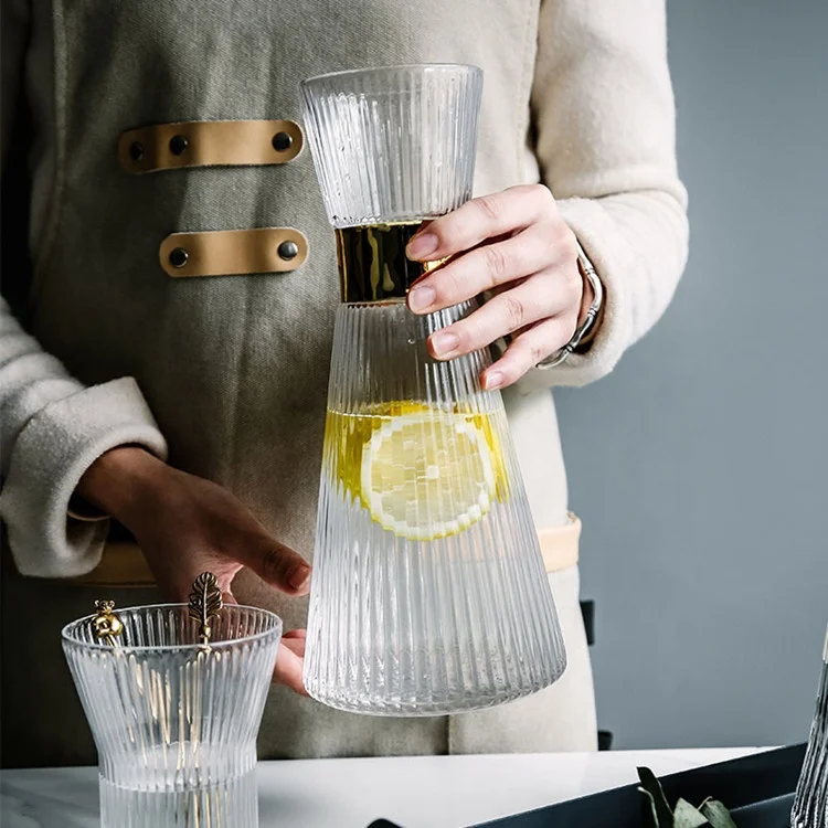 Стеклянная бутылка для холодной воды в японском стиле, домашний набор кувшинов и чашек, креативный набор полосатых чашек для сока и питья