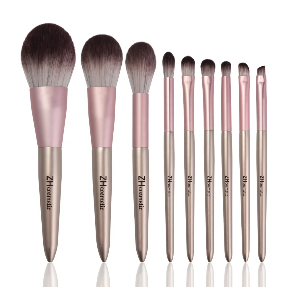 Low Moq 9 Pieces Customize Concealer Eyebrow Wood Eco Friendly Foundation Custom Logo Private Label Makeup Brushes High Quality