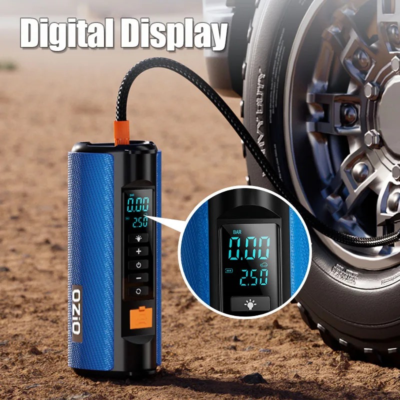 1000A Potable Tire Inflator Air Compressor Booster Car Battery Power Bank 150 PSI Air Compressor 8000mah Jump Starter