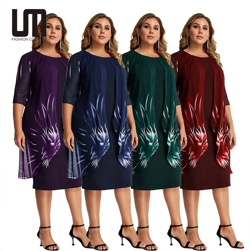 Liu Ming Vintage Elegant 2024 Women Casual Short Sleeve Ruffles Plus Sizes Lace Blouse Printed Party Midi Dresses