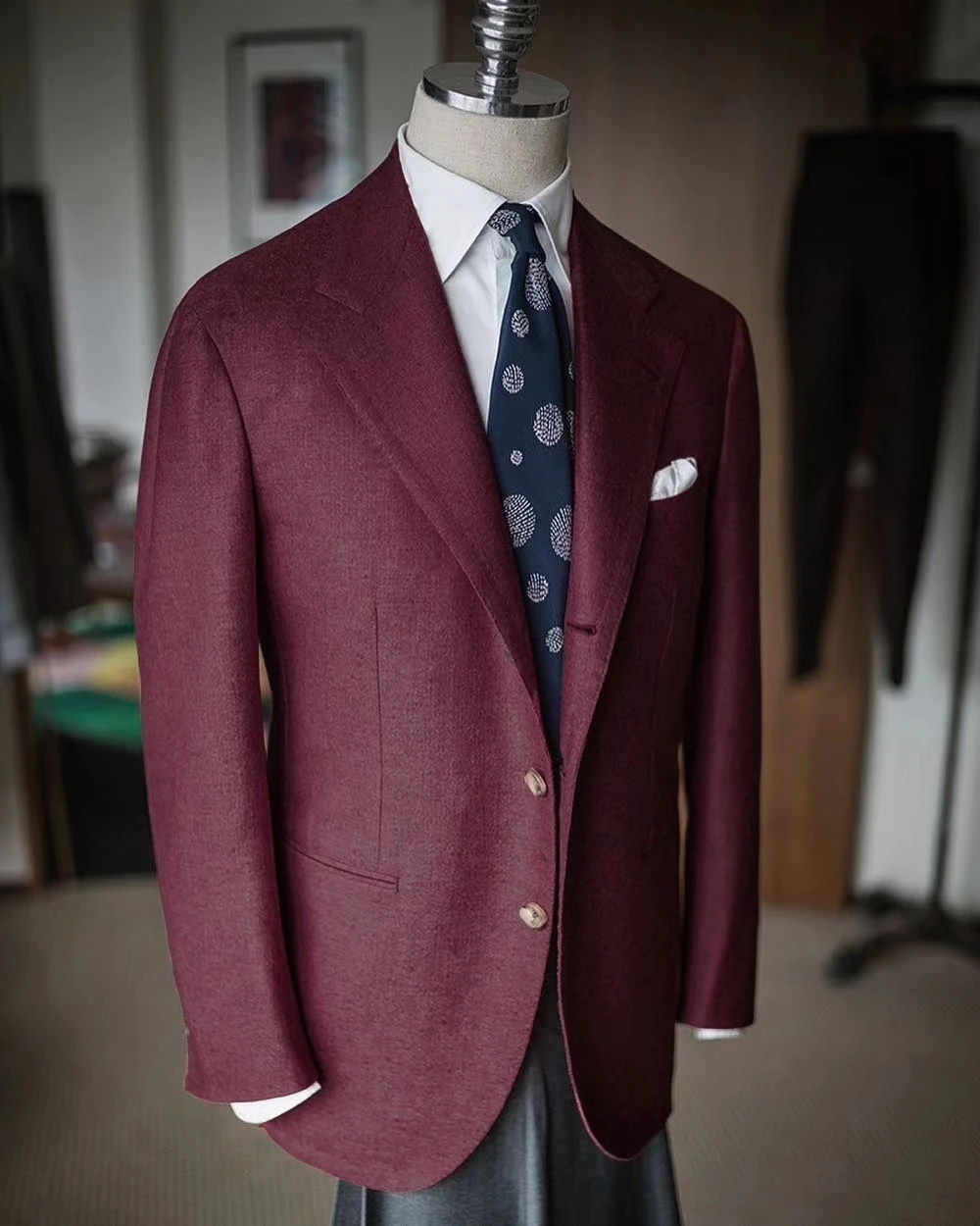 
MTM Business Men Suit Plaid Red Fitted Mens Stylish Blazer Wedding Suits For Men 